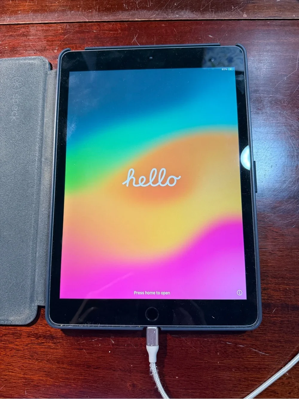 Apple iPad 7th Generation with Black Front and Gray Speck Case